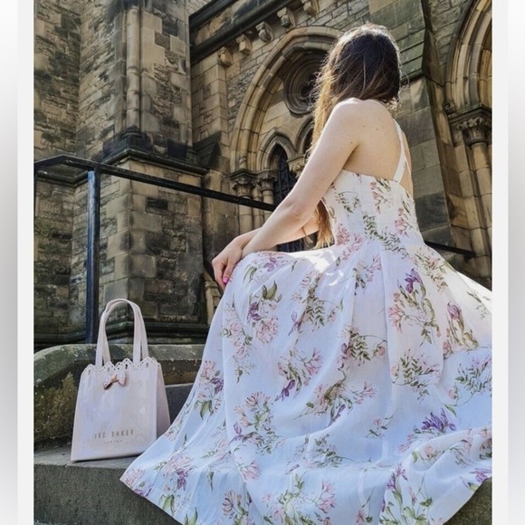 BROCK COLLECTION X H&M COLLABORATION CREAM FLORAL MIDI DRESS Sz XL Cottagecore - Picture 4 of 16
